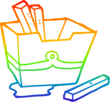 rainbow gradient line drawing of a cartoon box of fries png