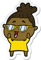 sticker of a cartoon happy woman wearing spectacles png