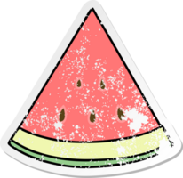 distressed sticker of a quirky hand drawn cartoon watermelon png