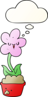 cute cartoon flower with thought bubble in smooth gradient style png