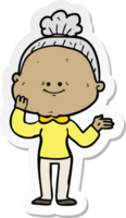 sticker of a cartoon happy old woman png