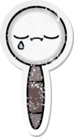 distressed sticker of a cute cartoon magnifying glass png