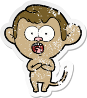 distressed sticker of a cartoon shocked monkey png