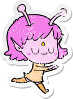 distressed sticker of a cartoon alien girl png