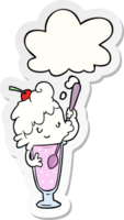 cartoon ice cream soda girl with thought bubble as a printed sticker png