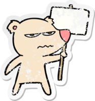 distressed sticker of a angry bear cartoon holding placard png