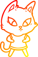caloroso gradiente linha desenhando do uma confuso desenho animado gato dentro roupas png