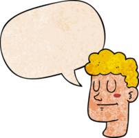 cartoon male face with speech bubble in retro texture style png