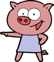 cheerful pig in dress pointing cartoon png