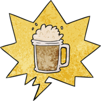 cartoon pint of ale with speech bubble in retro texture style png