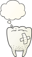 cartoon bad tooth with thought bubble in smooth gradient style png