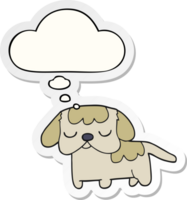 cute cartoon puppy with thought bubble as a printed sticker png