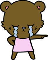 crying cartoon bear in dress pointing png
