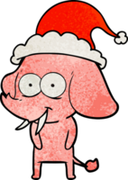 happy hand drawn textured cartoon of a elephant wearing santa hat png