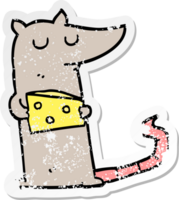 autocollant en détresse d'une souris de dessin animé avec du fromage png