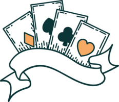 iconic tattoo style image of cards and banner png