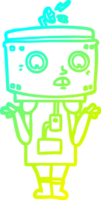 cold gradient line drawing of a cartoon robot shrugging png