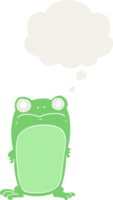 cartoon staring frog with thought bubble in retro style png