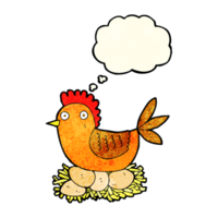 caricatura, gallina, en, huevos, con, burbuja del pensamiento png
