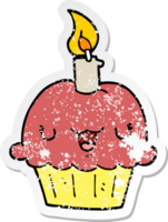 distressed sticker of a cartoon cupcake png