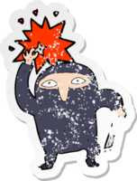 retro distressed sticker of a cartoon ninja png