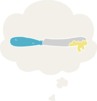 cartoon butter knife with thought bubble in retro style png