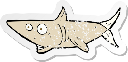 retro distressed sticker of a cartoon happy shark png