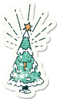 worn old sticker of a tattoo style happy christmas tree png