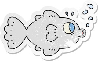 distressed sticker of a quirky hand drawn cartoon fish png