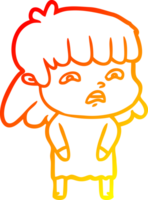 warm gradient line drawing of a cartoon worried woman png