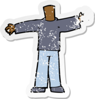 retro distressed sticker of a cartoon body with open arms png