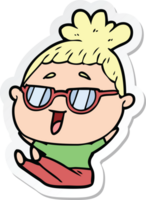 sticker van een cartoon gelukkige vrouw die een bril draagt png