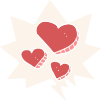 cartoon love hearts with speech bubble in retro style png