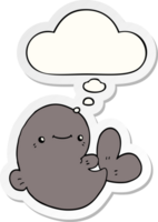 cartoon whale with thought bubble as a printed sticker png