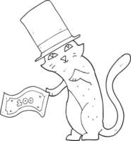 hand drawn black and white cartoon rich cat png