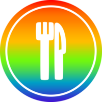 Messer und Gabel kreisförmig Symbol mit Regenbogen Gradient Fertig png