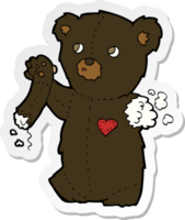 pegatina de un oso negro de peluche de dibujos animados con el brazo desgarrado png