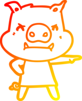 warm gradient line drawing of a angry cartoon pig in dress pointing png