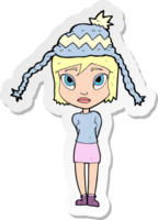 sticker of a cartoon woman wearing winter hat png