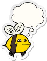 cartoon bee with thought bubble as a printed sticker png