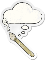 cartoon paint brush with thought bubble as a distressed worn sticker png