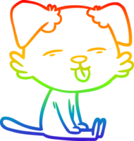 rainbow gradient line drawing of a cartoon dog sticking out tongue png