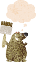 desenho animado Urso com pintura escova com pensamento bolha dentro grunge angustiado retro texturizado estilo png