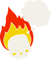 läskigt tecknad serie flammande skalle med trodde bubbla i retro stil png