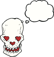 cartoon skull with love heart eyes with thought bubble png