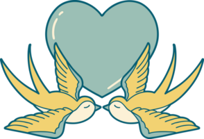 iconic tattoo style image of swallows and a heart png