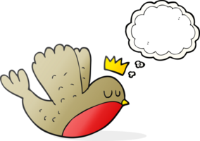hand drawn thought bubble cartoon flying christmas robin with crown png