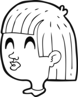 hand drawn black and white cartoon female face png