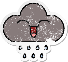 autocollant en détresse d'un nuage de pluie d'orage de dessin animé mignon png