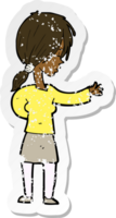 retro nödställd klistermärke av en tecknad kvinna som gör en gest png